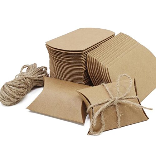DIYI 100pcs Kraft Paper Pillow Candy Box for Wedding Party Supply