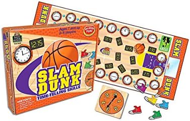 Slam Dunk Time Telling Game Set -- Clock Board Game for Teaching Time