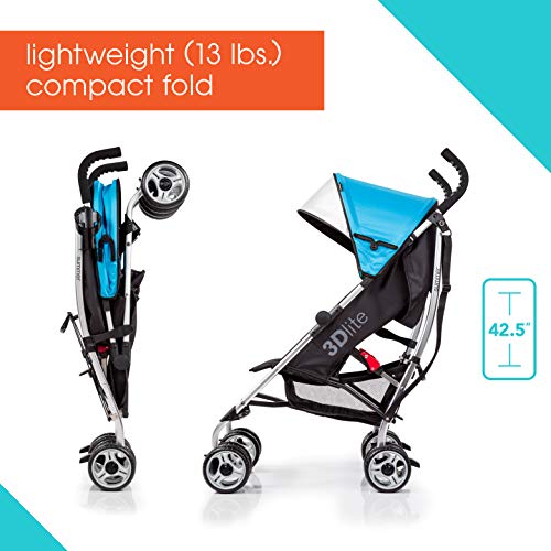 Summer 3Dlite Convenience Stroller, Blue, Lightweight Stroller With