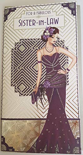 Art Deco 1920's Flapper Lady - Sister in Law - Glittered Slim Birthday Card
