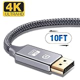 DisplayPort Cable,Capshi 4K DP Cable Nylon Braided -(4K@60Hz, 1440p@144Hz) Ultra High Speed DisplayPort to DisplayPort Cable 10ft for Laptop PC TV etc- Gaming Monitor Cable (Grey)