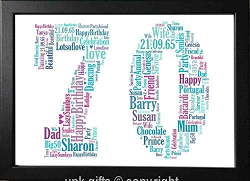 UPK Gifts 70th Birthday Personalised Print Gift, Any Age 70 1st 16th 18th 21st 30th 40th 50th 60th 70th Mum Dad Grandad Gran Brother Sister Friend
