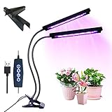 Grow Light, 20W 40 LED Auto ON/Off Plant Grow Lamp Dual Head Timing Grow Light with Red/Blue Spectrum Adjustable Gooseneck 3/6/12H Timer 5 Dimmable Levels for Indoor Plants Seed Starting