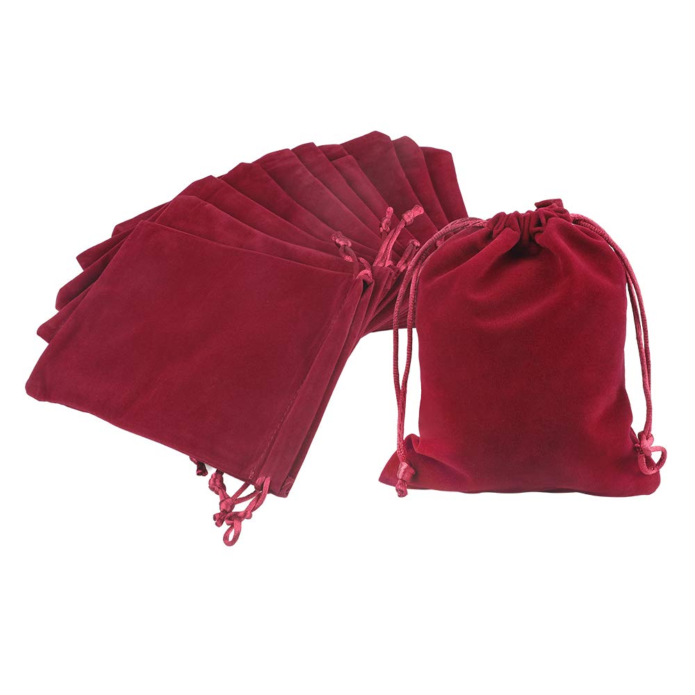 G2PLUS Wine Red Velvet Jewellery Pouches, 12x15CM Velvet Drawstring Bags for Jewellery, 20PCS Medium Soft Gift Bags with Drawstrings for Wedding, Party, Valentine's Day, Anniversary