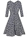 Women V Back Swing Vintage Rockabilly Dress with Elbow Sleeve Polka Dot Blue L