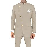 CYANDUSTY Chinese Tunic Suit Slim Fit 2 Piece Mandarin Collar Suits for Men Wedding Prom Blazer Jacket Pant Set