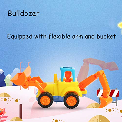 USATDD 4 Pack Friction Powered Cars,Push and Go Vehicles Car Tractor Bulldozer Cement Mixer Truck Dumper Construction Toys Set for 1 2 3 Year Old Boy Girl Toddler Baby Kid Boy Girl Gift - Thumbnail 2