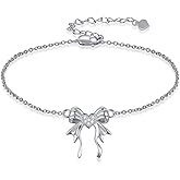 LWXIE Diamond Bow Bracelets for Women 925 Sterling Silver Bow Bracelet with Adjustable Chain Fashion Jewelry Gift for Her