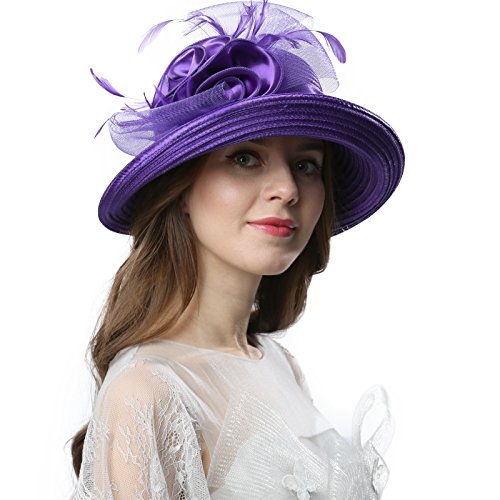 Janey&Rubbins Women Kentucky Derby Church Wedding Fascinators Cloche Bucket Bowler Hat (Purple)