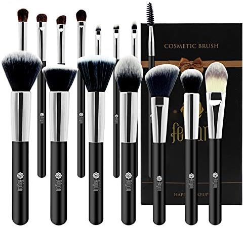FEIYAN Professional Makeup Brushes Set High Density Bristles Foundation Powder Brushs with Flannel Case Bag and Gift Box (black)