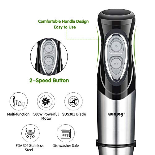 Immersion Hand Blender, 4-in-1 Multifunctional Handheld Blender with Ballon Whisk,20oz Chopper Bowl and BPA-Free Beaker for Baby Food,Smoothies,Sauces,Soup [FDA/ETL Approved]-2 Years Warranty