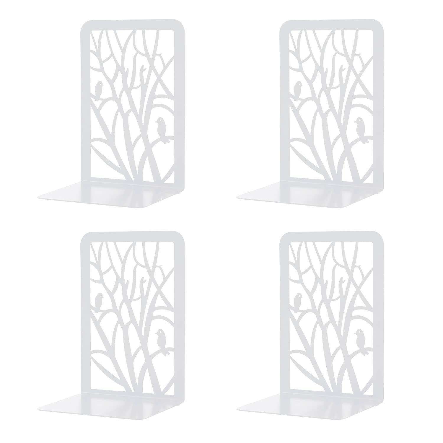 2 Pairs Metal Book Ends, MSDADA Desk Bookends Heavy Duty, Book Ends Holder for Shelves, Metal Bookends for Office&School, Book Shelf Holder Home Decorative, Bookend Supports, Book Stoppers(White)