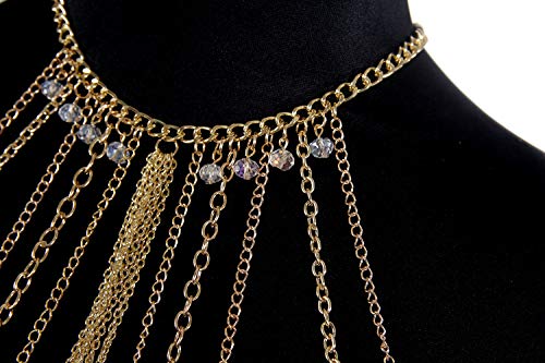 Body Chain Layered Sexy Gold Tassels Necklace Fashion Jewelry Belly Waist Bra Hot Bikini Beach Harness Birthday Anniversary Festival Gift for Women Lady Girls - Thumbnail 3