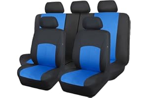 Flying Banner car seat Covers Full Set Protectors hot Stamp Breathable airbag Compatible Rear Bench Split 40/60 50/50 60/40 Easy to Install, Universal Fit for Auto Truck Van SUV (Blue Black)