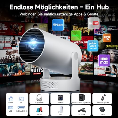 Mini Projector, Philoent Smart Projector 4K/1080P Supports Latest Apps WiFi 6 Bluetooth 5.4 Car Screen Keystone Correction Low Noise, Ultra Short Distance Projector Provides Large Image in Small