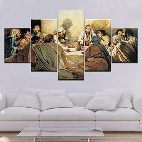 diedfd 5 Piece Canvas Wall Art Last Supper Modular Decor Room Wall Paintings Pictures Canvas Hd Prints Art Posters Frame