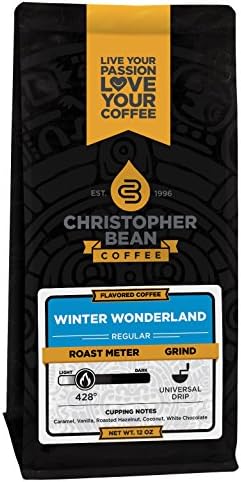 Christopher Bean Coffee Decaffeinated Whole Bean Flavored Coffee, Winter Wonderland, 12 Ounce