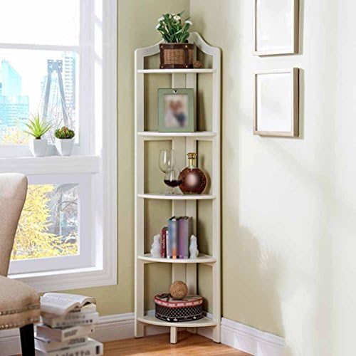 Anna Display Shelves TH European Bookshelf Bedroom Corner Stand Floor Type Bookshelf Home Storage Flower Stand Living Room Corner Shelf (Color : Milky white)