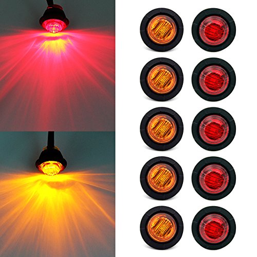 ” Purishion 10x 3/4″” Round LED Clearence Light Front Rear Side Marker Indicators Light for Truck Car Bus Trailer Van Caravan Boat, Taillight Brake Stop Lamp 12V (5 Amber+5 Red)