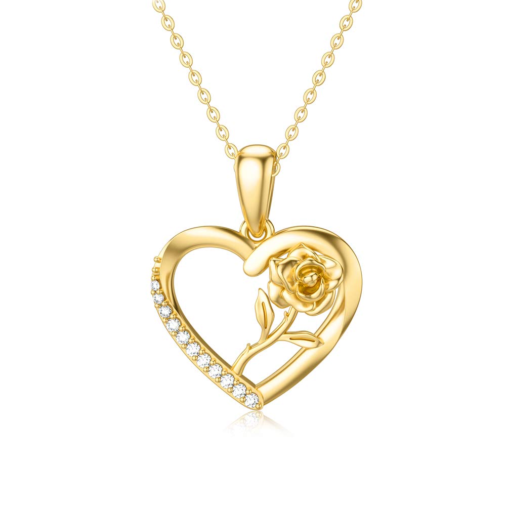 SISGEM 9 ct Gold Heart Necklace for Women, Solid Gold Rose Pendant Necklace, for Doctor Nurse Women Girls Ladies Mum Sisters, 16"+1"+1"