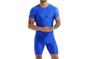 easyforever Men's Stretchy Short Sleeves Leotard Gym Workout Athletic Wrestling Singlet Bodysuit