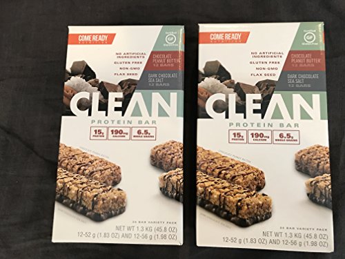 Come Ready Nutrition Clean Protein Bars (2 pack) 48 Total Bars – 24 Chocolate Sea Salt and 24 Chocolate Peanut Butter