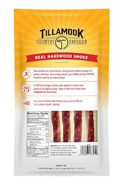 TILLAMOOK COUNTRY SMOKER KETO FRIENDLY ZERO SUGAR SMOKED SAUSAGES, ORIGINAL, 8 PACK