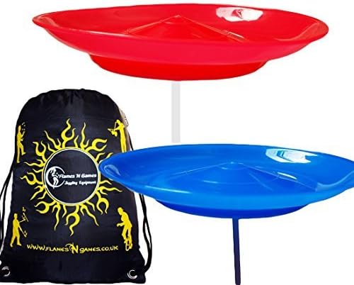 2x Spinning Plate Set with Sticks (Child Safe) Flexi Spinning Plates + Travel Bag. (Blue/Red) by Flames N Games Spinning Plates