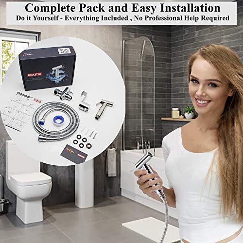 Premium Stainless Steel Handheld Bidet Sprayer for Toilet & Cloth Diaper Sprayer Set with Leak Proof Extra Long Hose- Cleaning & Personal Hygiene Spray- Bathroom Hand Held Bidet Shattaf Kit, by Bixfe - Thumbnail 2