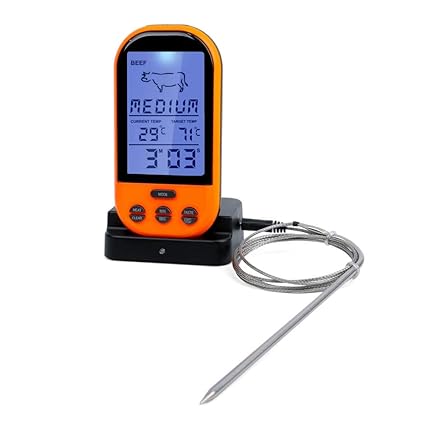 Wireless Digital Thermometer Instant Read Food Meat Thermometer for BBQ, Candy, Smoker, Grill, Oven, Meat Kitchen Thermometers (Orange)
