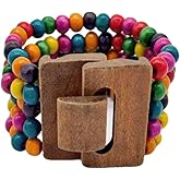 Todu Wooden Bracelets for Women Colorful Beaded Stackable Bracelets Beads Wide Cuff Bracelet Vintage Ethnic Boho Jewelry