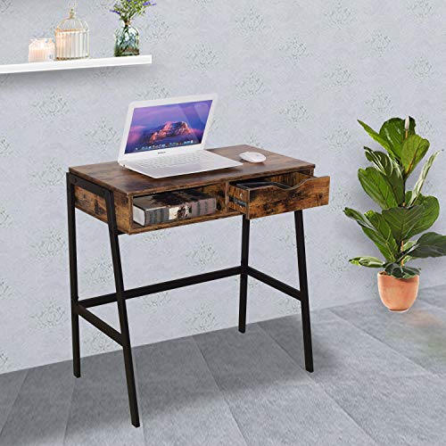 RAAMZO Computer Laptop Writing Desk Table with Drawer and Open Shelf - Metal Frame and Vintage Numeg Brown Finish - Image 2