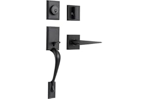 NeuType Front Door Handle Set Entrance Door Lock Set Heavy Duty Entry Handle Set with Lock, with Single Cylinder Deadbolt and Lever Handle, Compatible with Right & Left Handed Doors, Matte Black