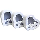 BBJ WRAPS Heart Shaped Boxes for Flowers Packaging with Transparent Window Lids Luxury Gift Box for Floral Arrangement, Set of 3(S/M/L) (White)