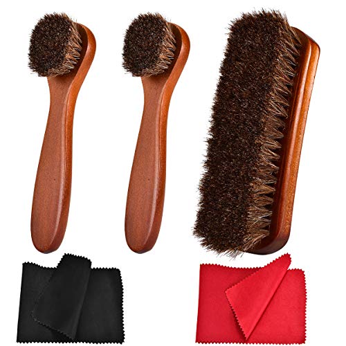 Polish Shoe Brush Kit Natural Horsehair Shoe Brushes Clean Applicators