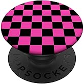 Classic Checkered Hot Pink-Black Checkerboard Pattern Cute PopSockets Adhesive PopGrip