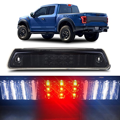 High Mount Brake Lights for 2009-2014 Ford F150 Full Red Lens LED 3RD Third Brake Cargo Rear Tail Lights (Smoke)
