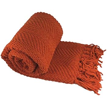 Home Soft Things Knitted Tweed Throw Couch Cover Blanket, 50 x 60, Rust