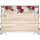 Allenjoy 7x5ft Soft Fabric Rustic Wood Flowers Backdrop Baby Kids Birthday Party Decoration Banner Red Floral Wooden Texture Board Durable Background for Bridal Shower Wedding Photography Photo Booth