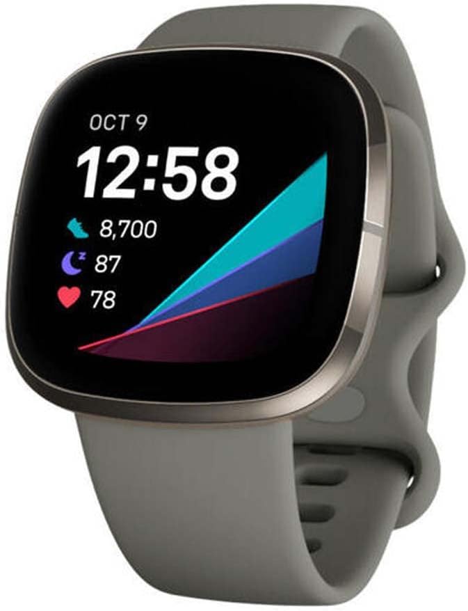 Fitbit Sense Advanced Smartwatch Sage Grey/Silver Heart Health Stress Skin Temp