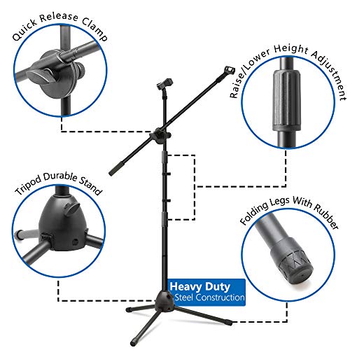 Kasonic Microphone Stand, Heavy Duty Adjustable Collapsible Tripod Boom