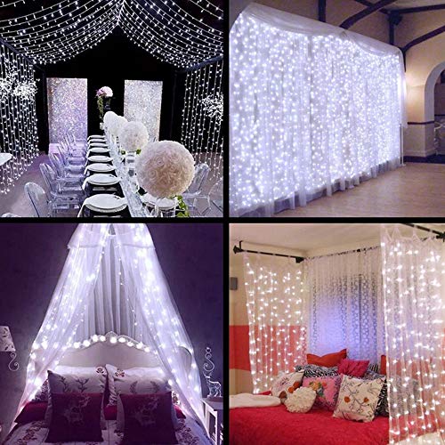 MZD8391 Curtain String Lights, 9.8 X 9.8ft 304 LED Starry Fairy Lights for Wedding, Bedroom, Bed Canopy, Garden, Patio, Outdoor Indoor (White Curtain Lights) - Thumbnail 7