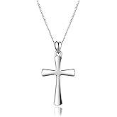 LUKIENY Sterling Silver Cross Necklace for Women 925 Sterling Silver Polished Curved Cross Pendant Necklace Handmade Crosses Religious Jewelry Gift
