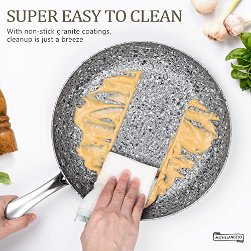 MICHELANGELO 10 Inch Frying Pan with Lid, Nonstick Stone Frying Pan with Non toxic StoneDerived