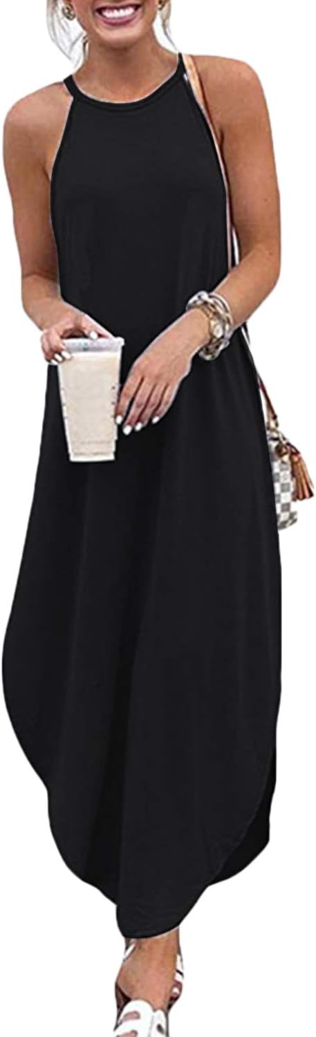 Summer Maxi Dresses for Women Loose Strap Long Dress Casual Beach Sundress