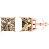 14K Rose Gold Simulated Champagne Diamond Stud Earrings with Screw back - Hypoallergenic, 4 cttw - Minimalist Women's Fine Jewelry