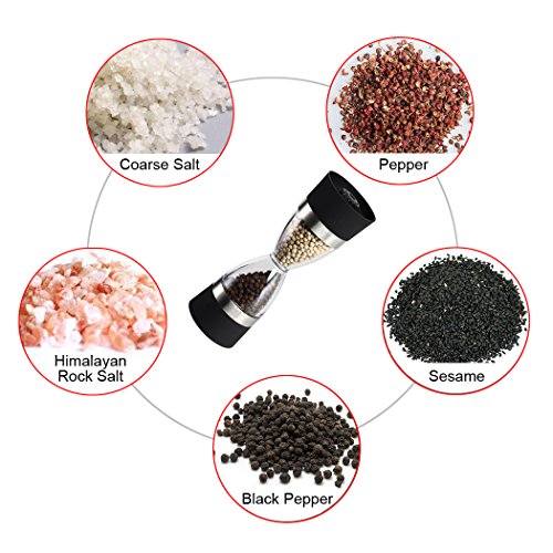 image for Salt And Pepper Grinder, FUNRUI 2 in 1 Refillable Ceramic Spice Grinde