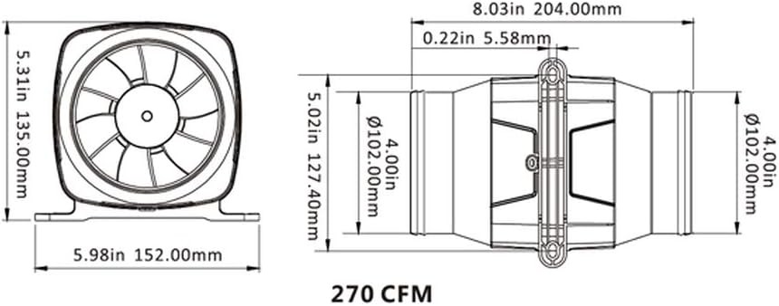 Seaflo 4” 270CFM In-Line Bilge Blower Fan, Grey - Image 3