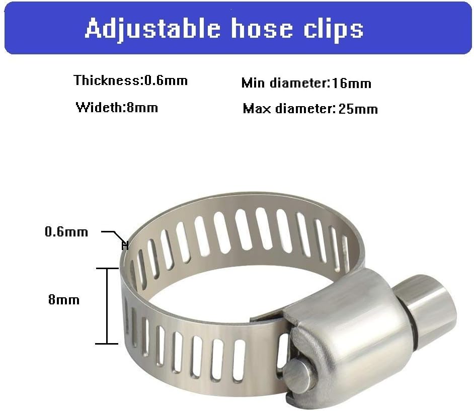 Topnisus 12pcs Set Adjustable Hose Clips Pipe Clamps Kits Rust Free (Full Size 12pcs), Silver, Full Size (12pcs) - Image 3