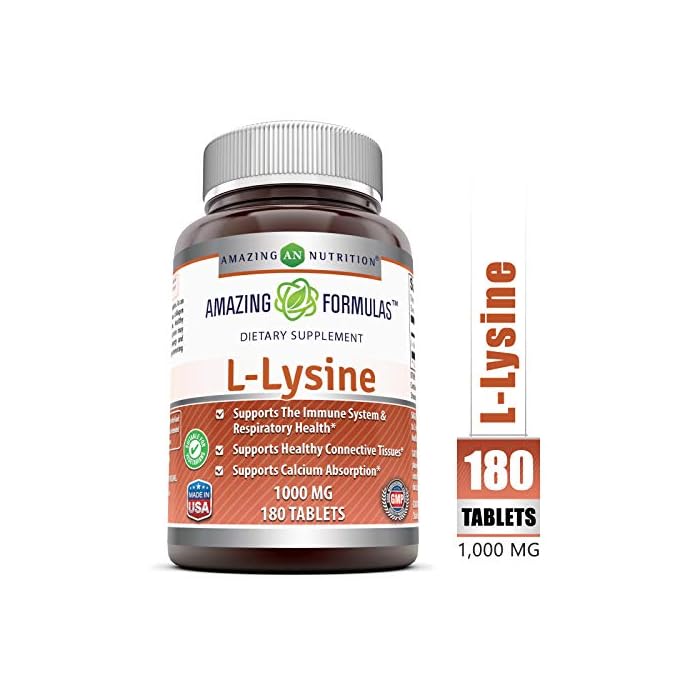 Amazing Nutrition Amazing Formulas L-Lysine 1000mg Amino Acid Vitamin 180 Tablets
